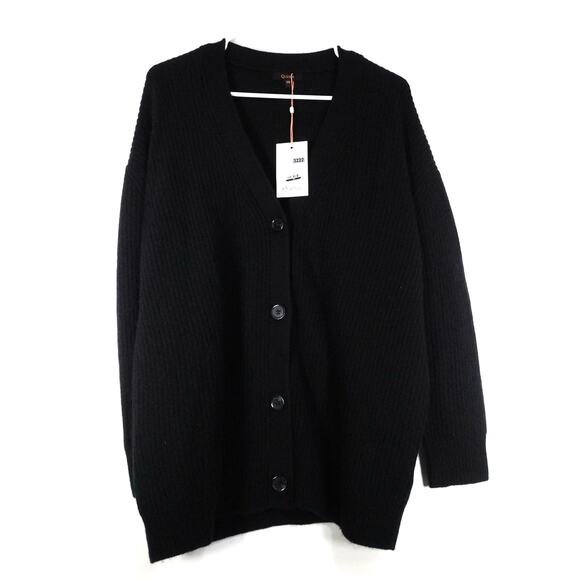 NWT Quince Black Mongolian Cashmere Oversized Boyfriend Cardigan Sweater XS 3222 - Picture 2 of 9